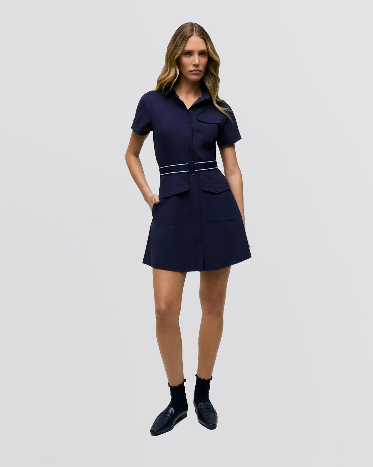 Womens Phoenix Belted Shirt Dress Maltese Blue