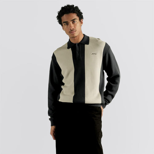 Evans Knitted LS Polo Navy