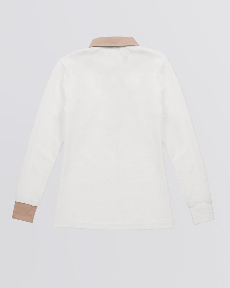 Womens Preppy Pique LS Stripe Placket Polo Off White