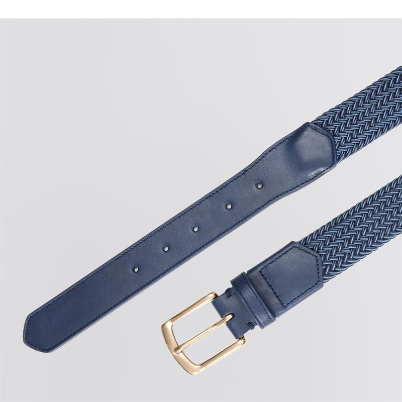 The Fisher Belt Navy/Slate Microstripe Navy Leather