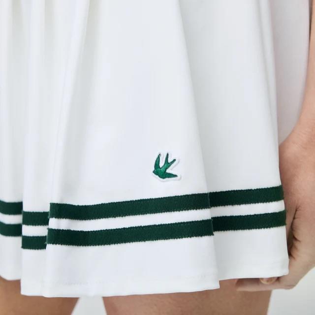 Womens Ribbon Pleated Skirt White/Pine Green