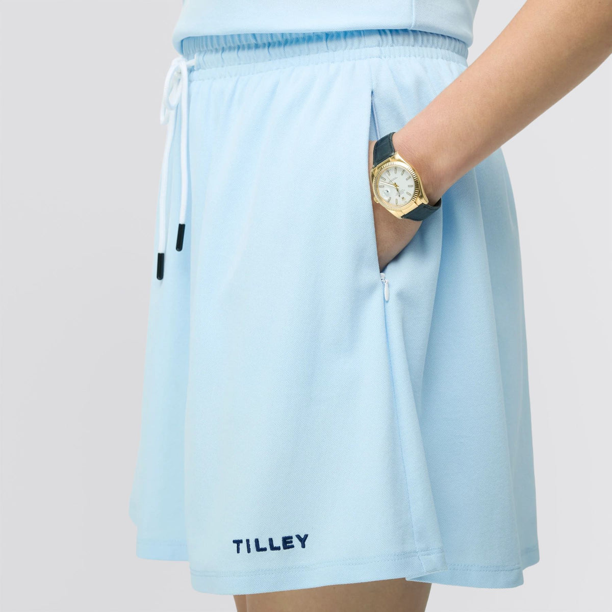 Womens Preppy Pique Mini Skirt Baby Blue/Navy