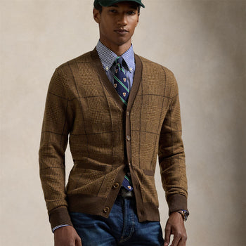 Merino Knit Patterned Cardigan Brown