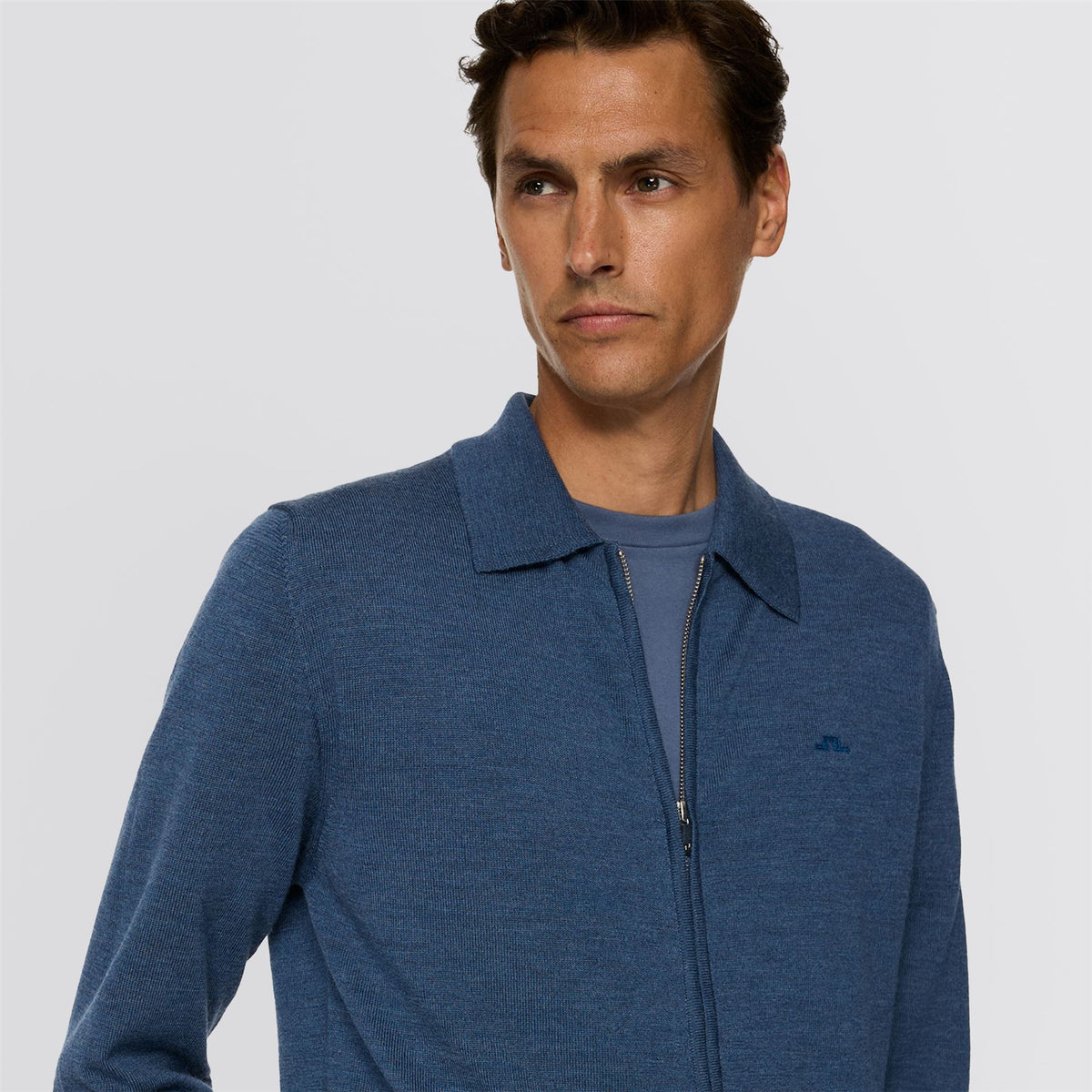 Kaleb Merino Zip Cardigan Vintage Indigo Melange