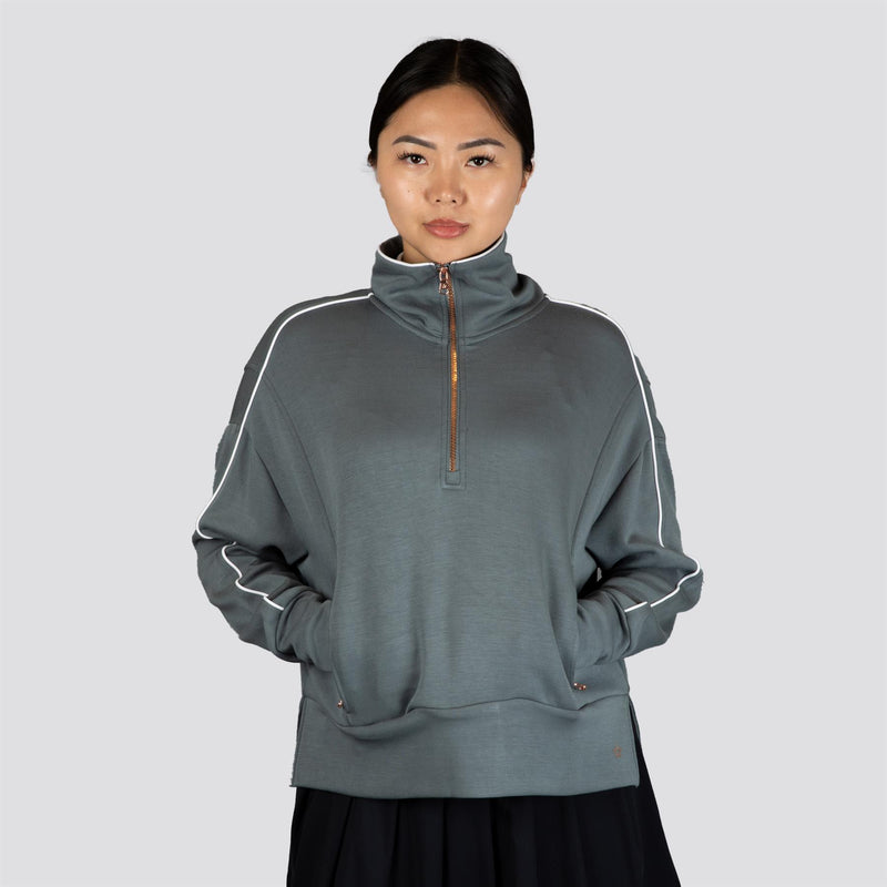 Womens Vacay Quarter Zip Mid Layer Grey