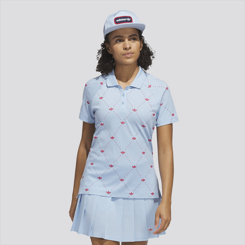 Womens Printed Trefoil Polo Clear Sky/Better Scarlet