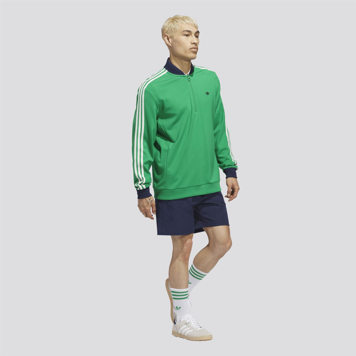 Originals 3-Stripe Quarter Zip Green/Night Indigo
