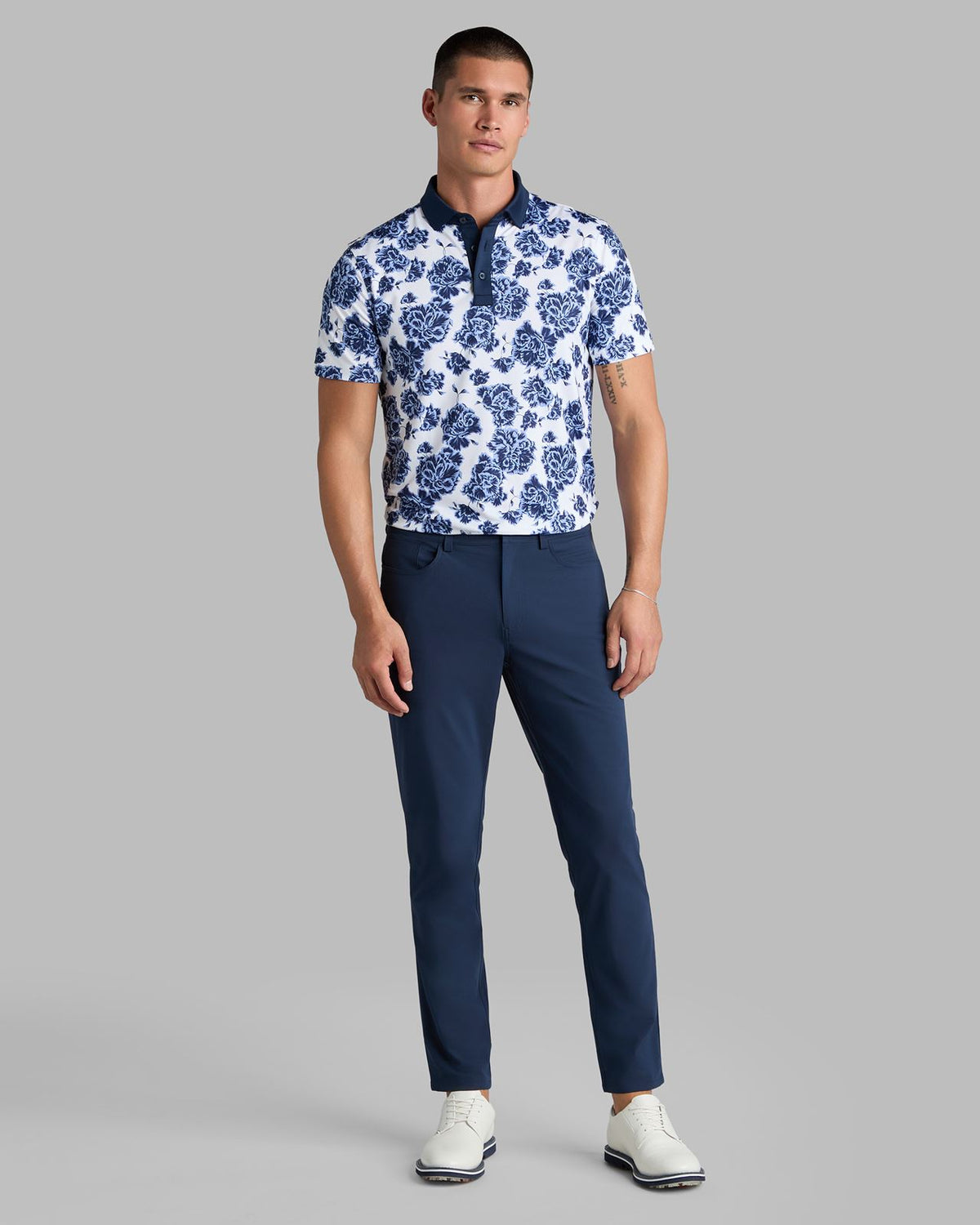 Stamped Floral Print Tech Jersey Polo Willow