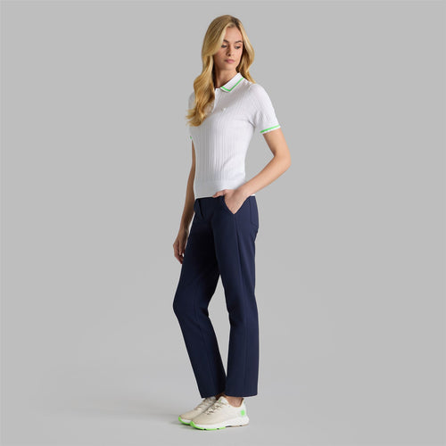 Womens Cotton Blend Sweater Polo Snow/Acid Lime