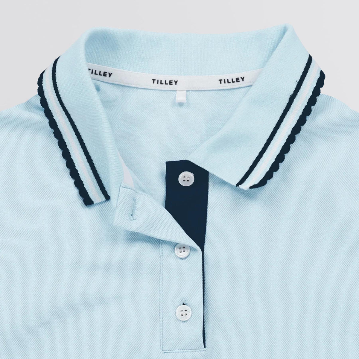 Womens Preppy Pique Puff Sleeve Polo Baby Blue/Navy