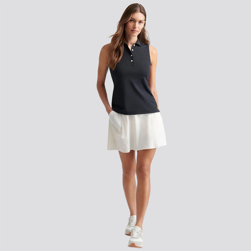 Womens Sleeveless Banded Button Polo Black