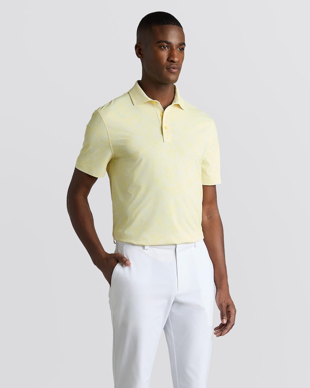 Hydrangea Print Tech Jersey Polo Canary