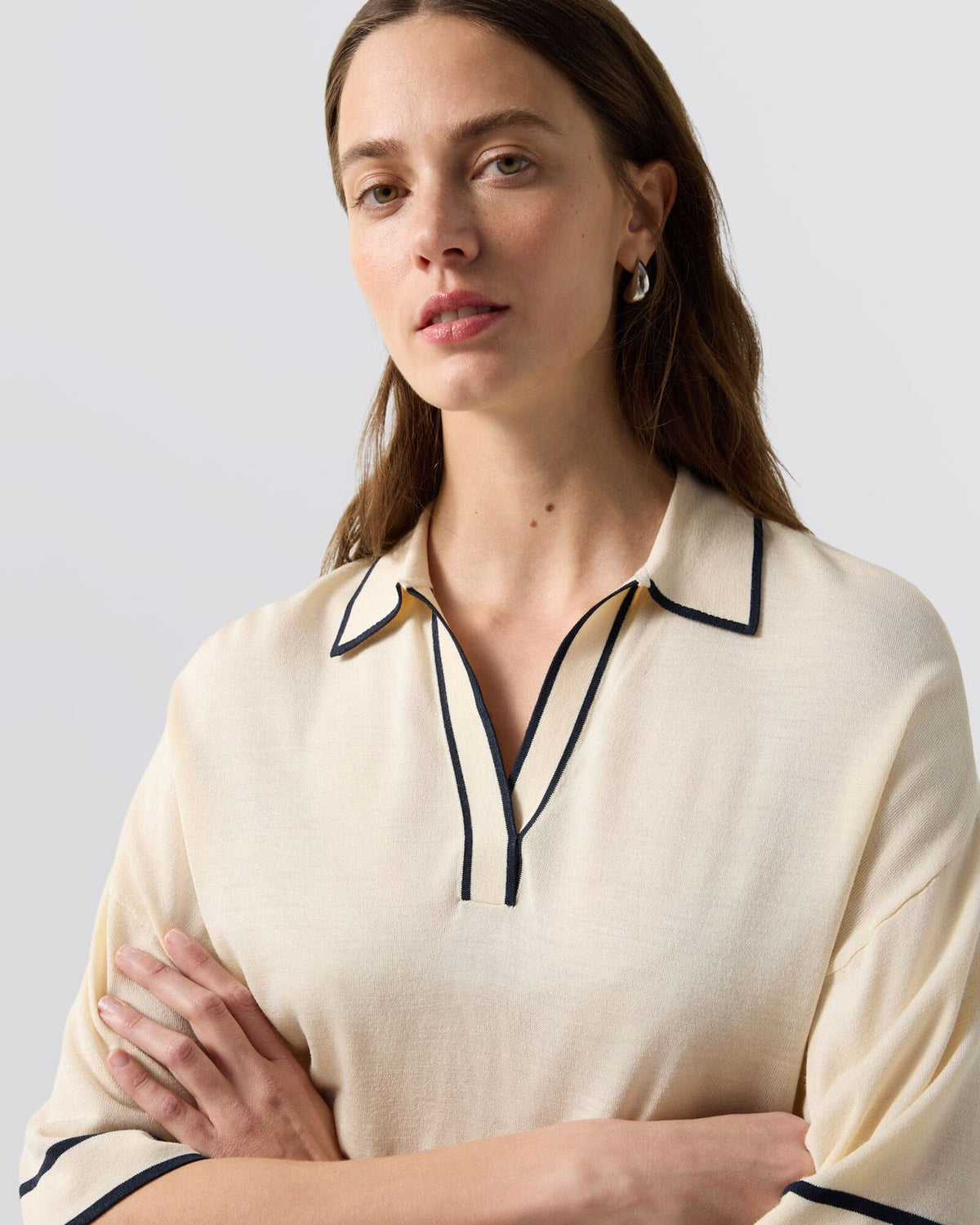 Womens Paris Knit Polo Shirt Eggshell