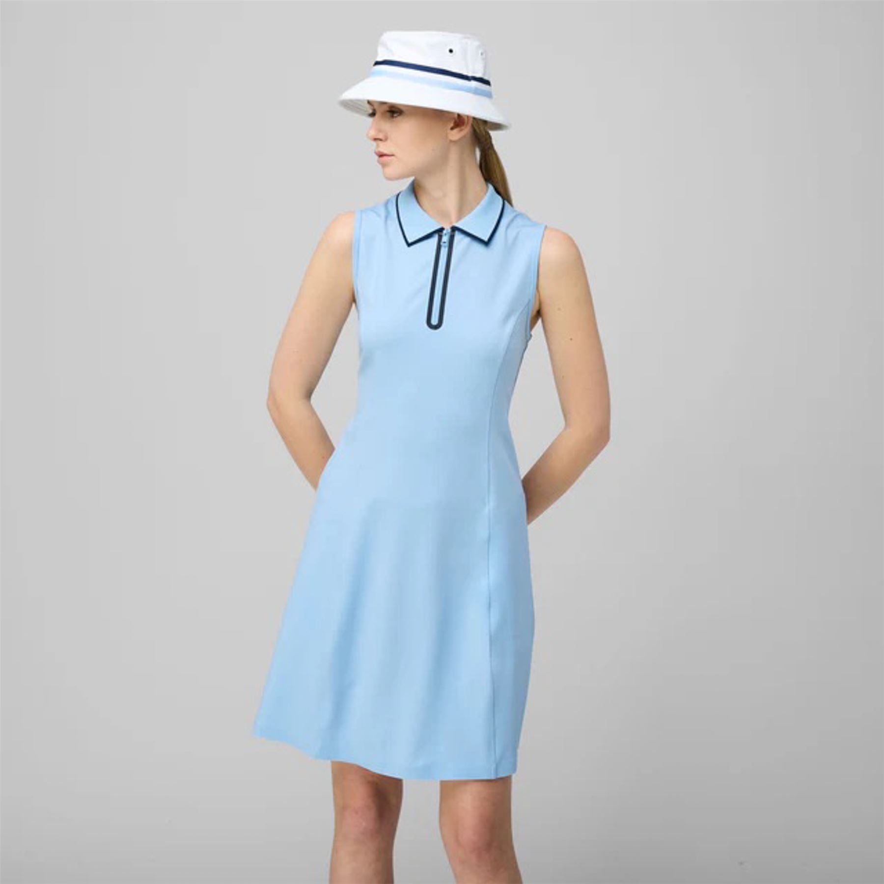 Womens Quarter Zip Polo Dress Powder Blue/Navy