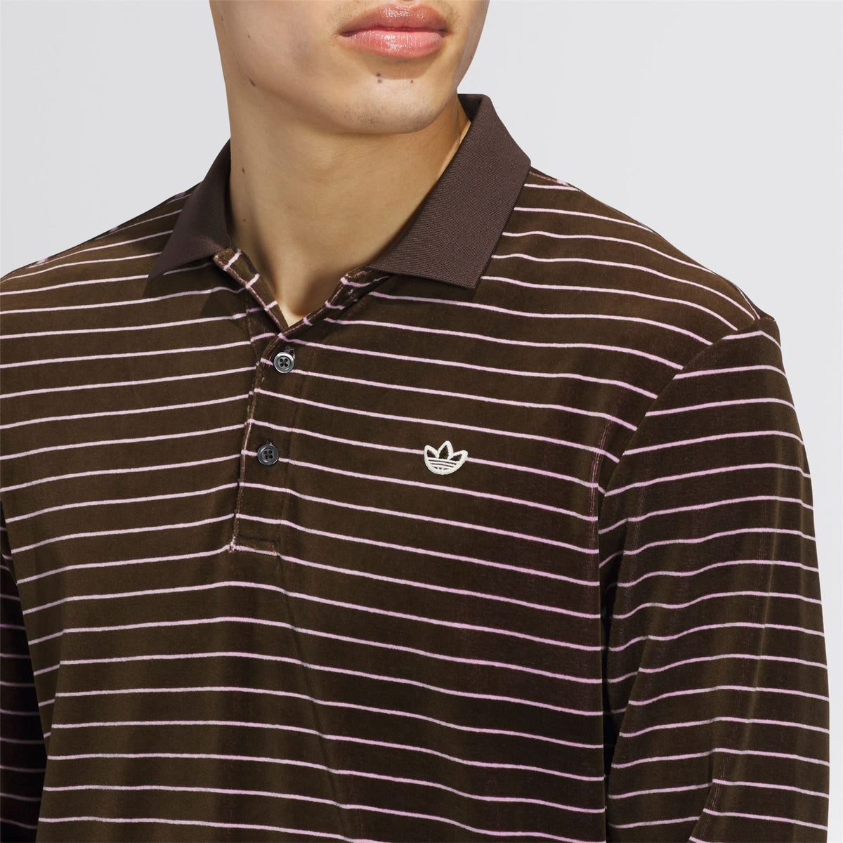 Originals Velour LS Polo Dark Brown/Bliss Lilac