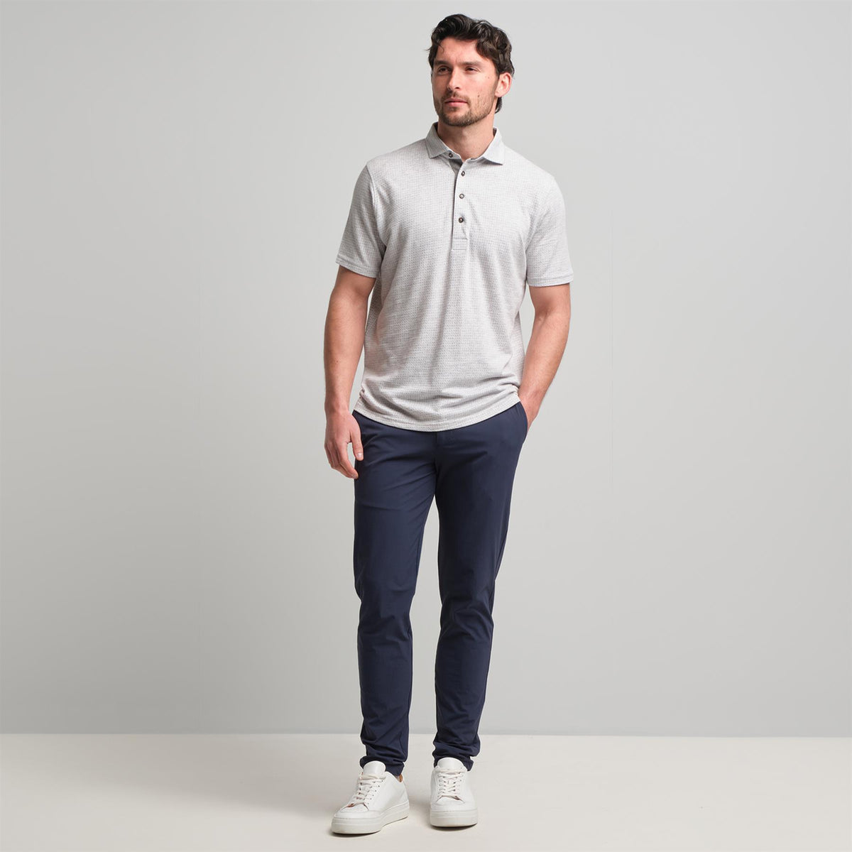 Fessenden Polo Light Grey Heather Houndstooth
