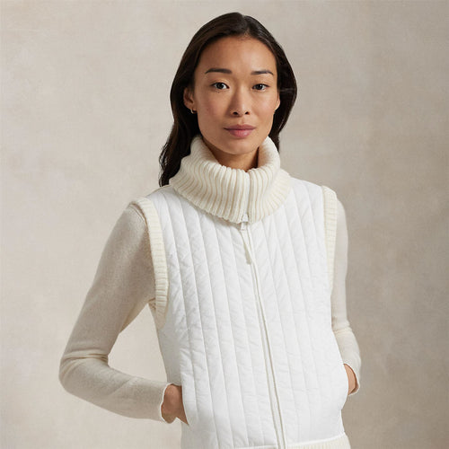 Womens RLX Full Zip Wool Blend Collar Vest Ceramic White