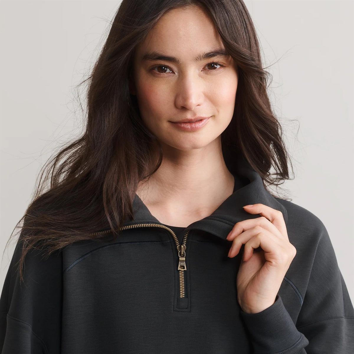 Womens DreamGlow Quarter Zip Sweat Top Black