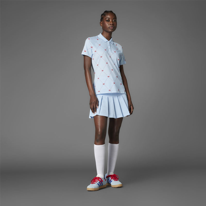 Womens Printed Trefoil Polo Clear Sky/Better Scarlet
