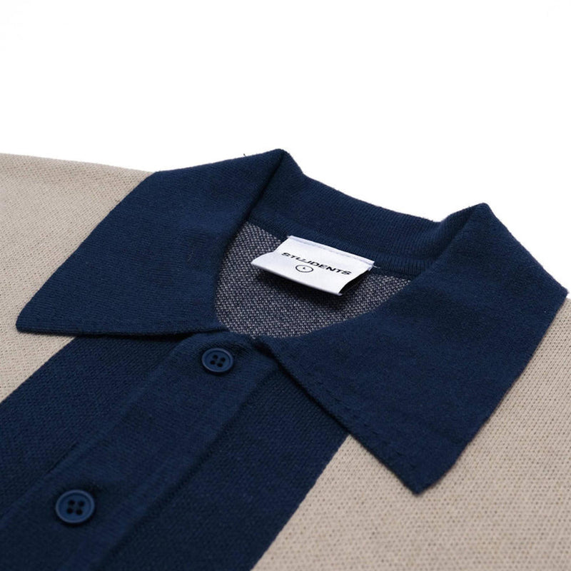 Evans Knitted LS Polo Navy