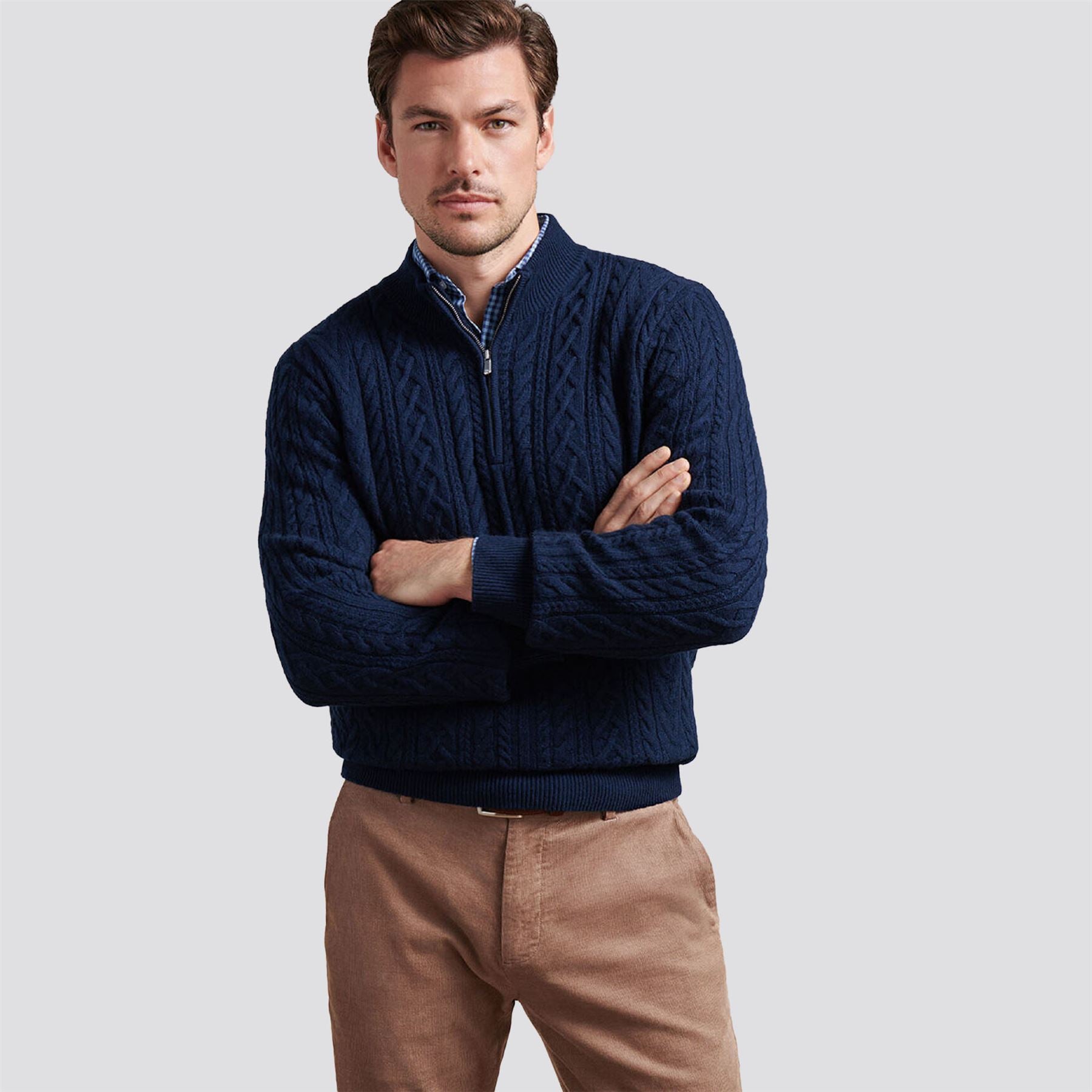 Crescent Ridge Cable Quarter Zip Sweater Navy