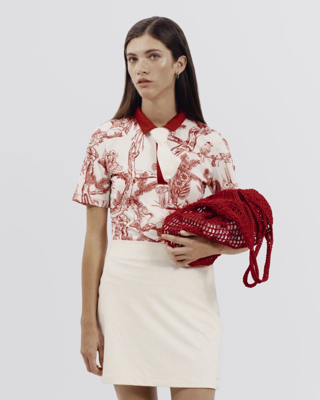 Womens Printed Polo Red Botanical
