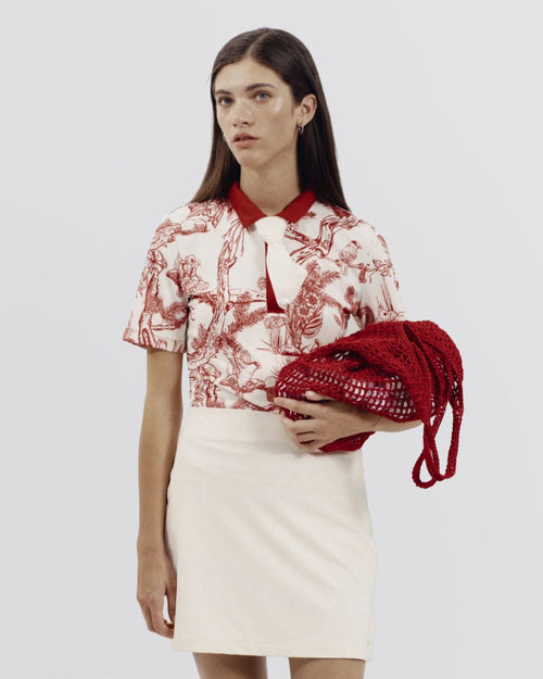 Womens Printed Polo Red Botanical