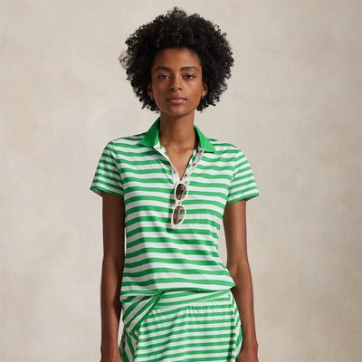 Womens RLX Printed Stripe Airflow Polo Tiller Green/Ceramic White