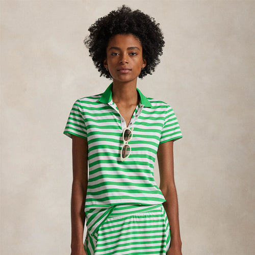 Womens RLX Printed Stripe Airflow Polo Tiller Green/Ceramic White
