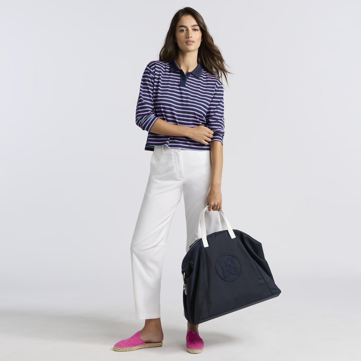 Womens Striped IT Tech Pique Relaxed Long Polo Twilight