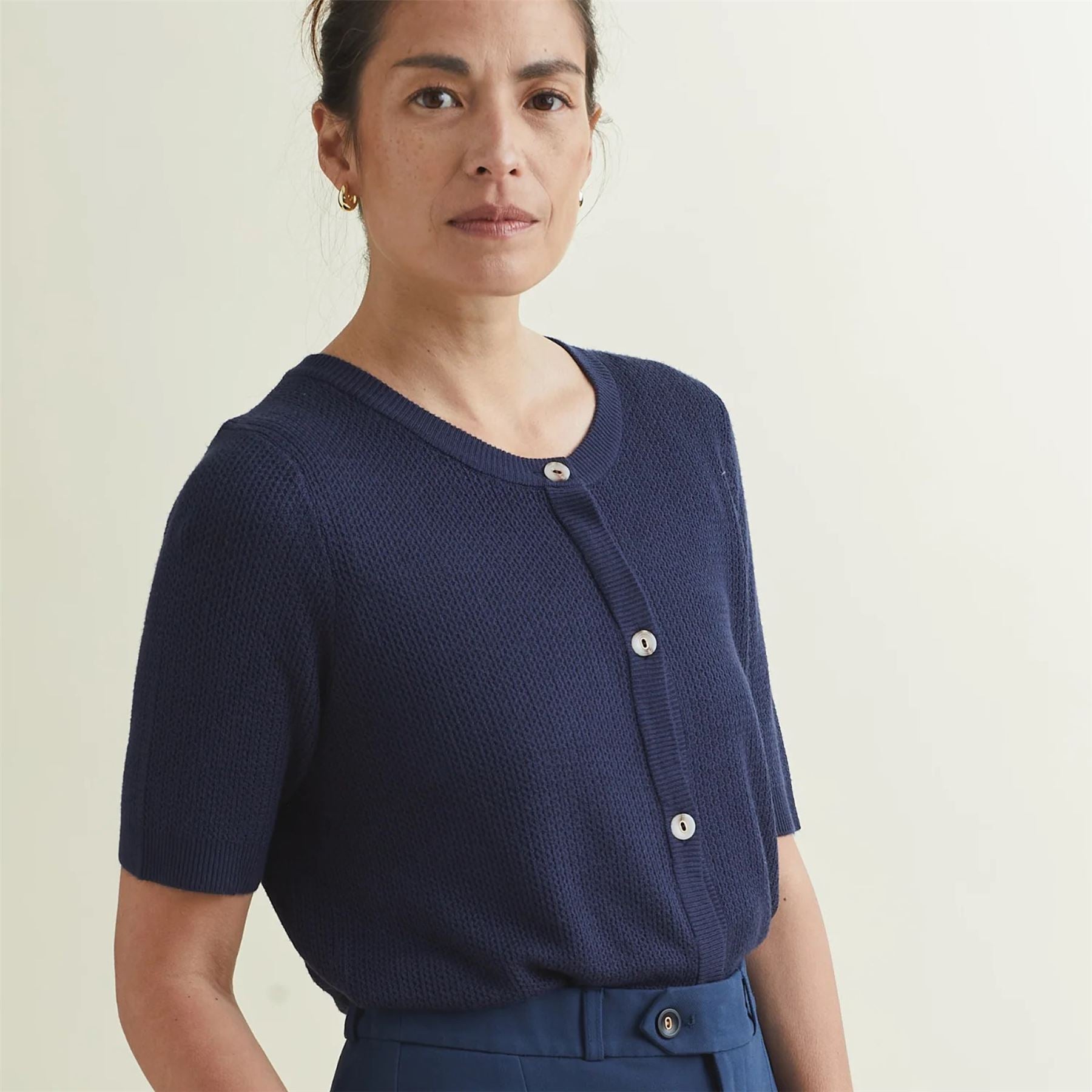 Womens Crochet SS Cardigan Dress Blues