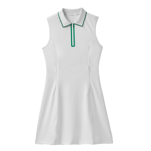 Quarter Zip Polo Dress White/Sport Green