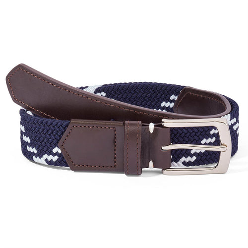 The Fischer Stretch Belt Navy/White Dogleg Stripe