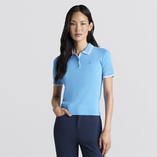 Cotton Blend Rib Knit Polo Azul