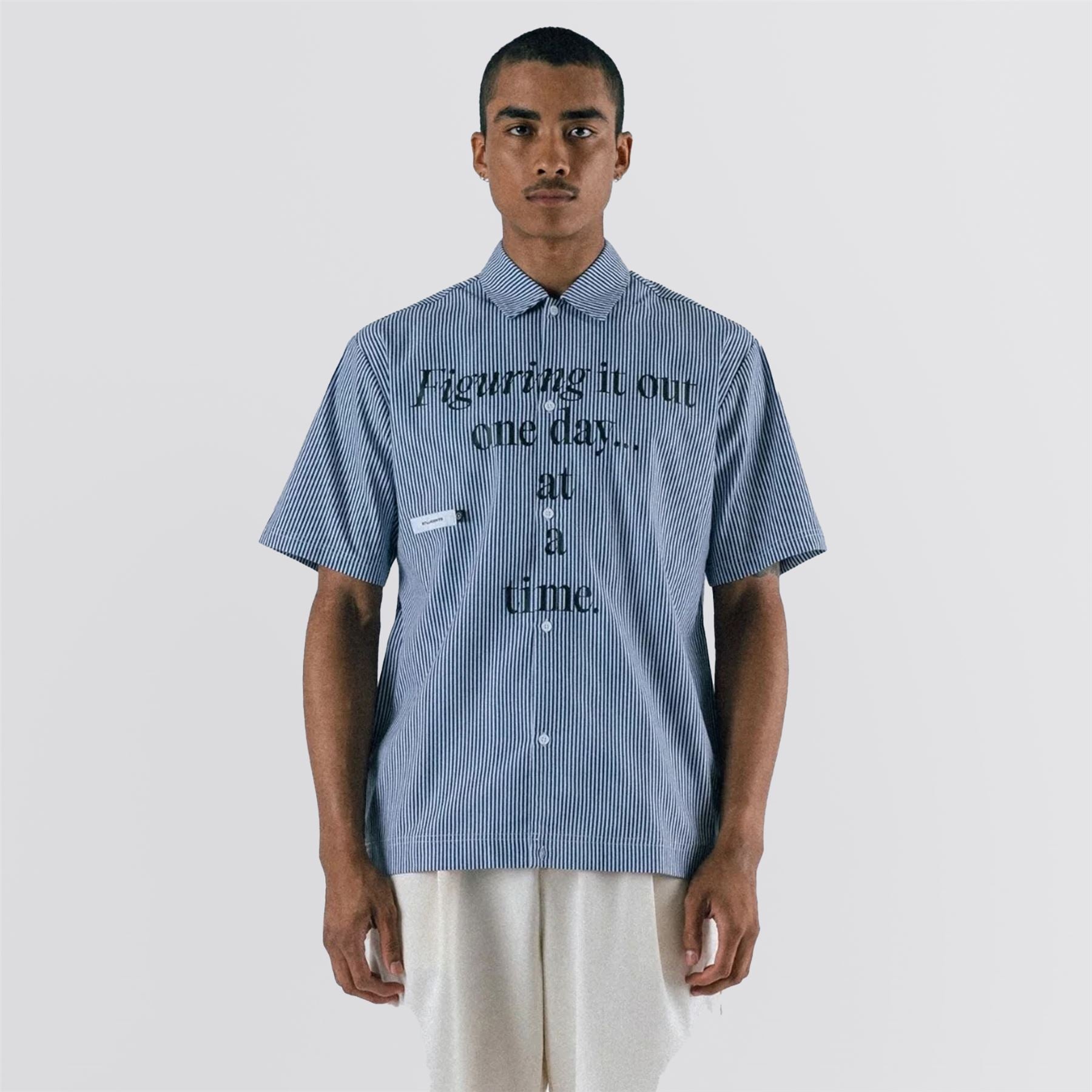 Reymon Stripe Oxford Button Up Shirt Navy