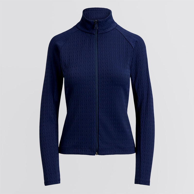 RLX Womens Active Cable Knit Full Zip Sweatshirt Refined Navy
