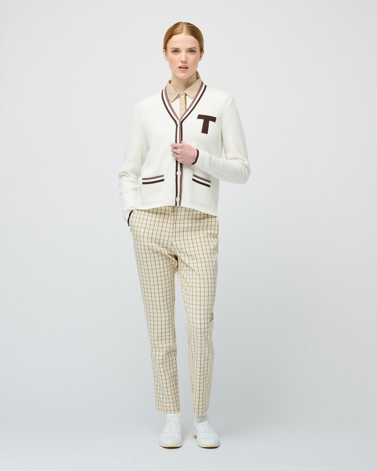Womens T Cardigan Off White/Coffee/Toffee