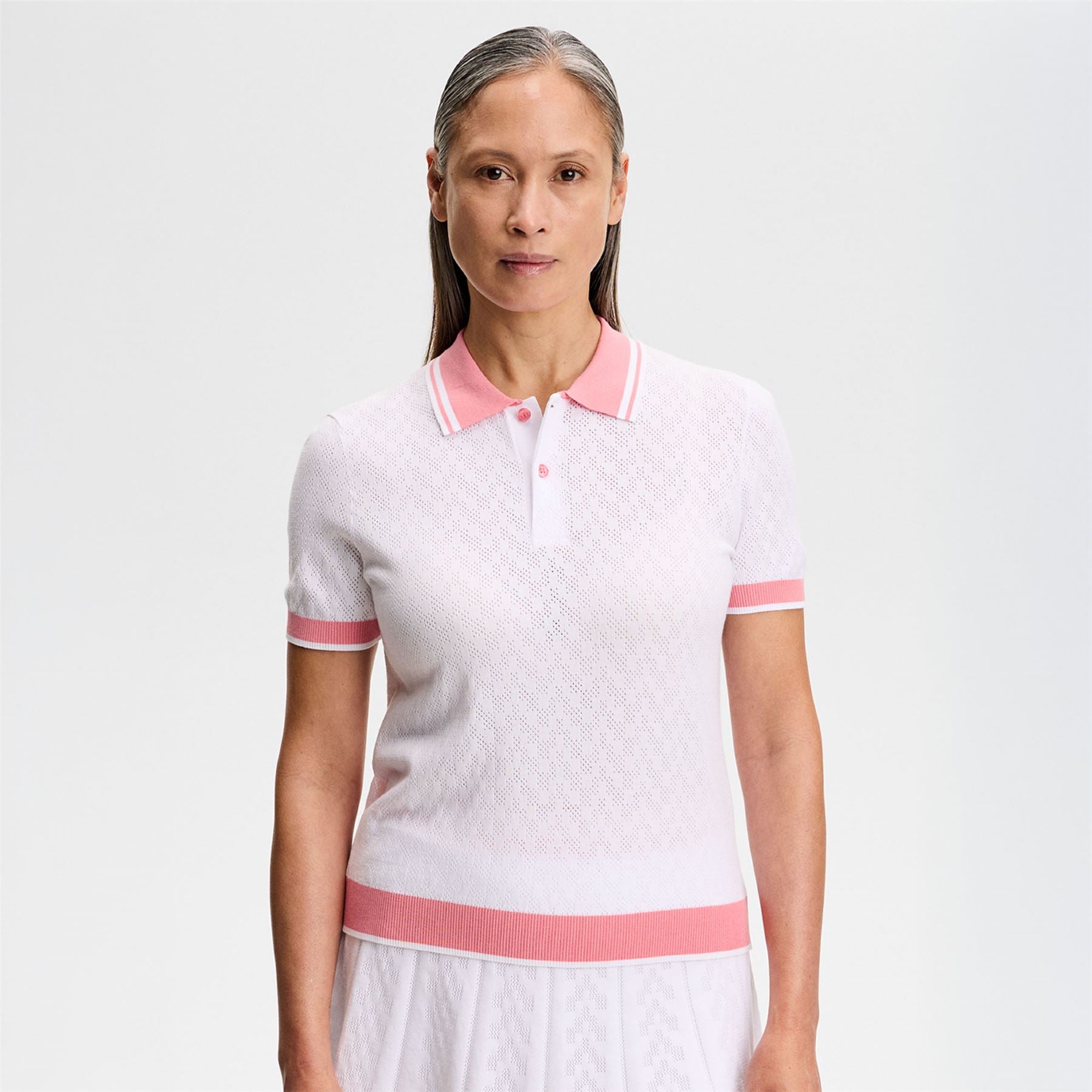 Womens Polly Pointelle Polo White