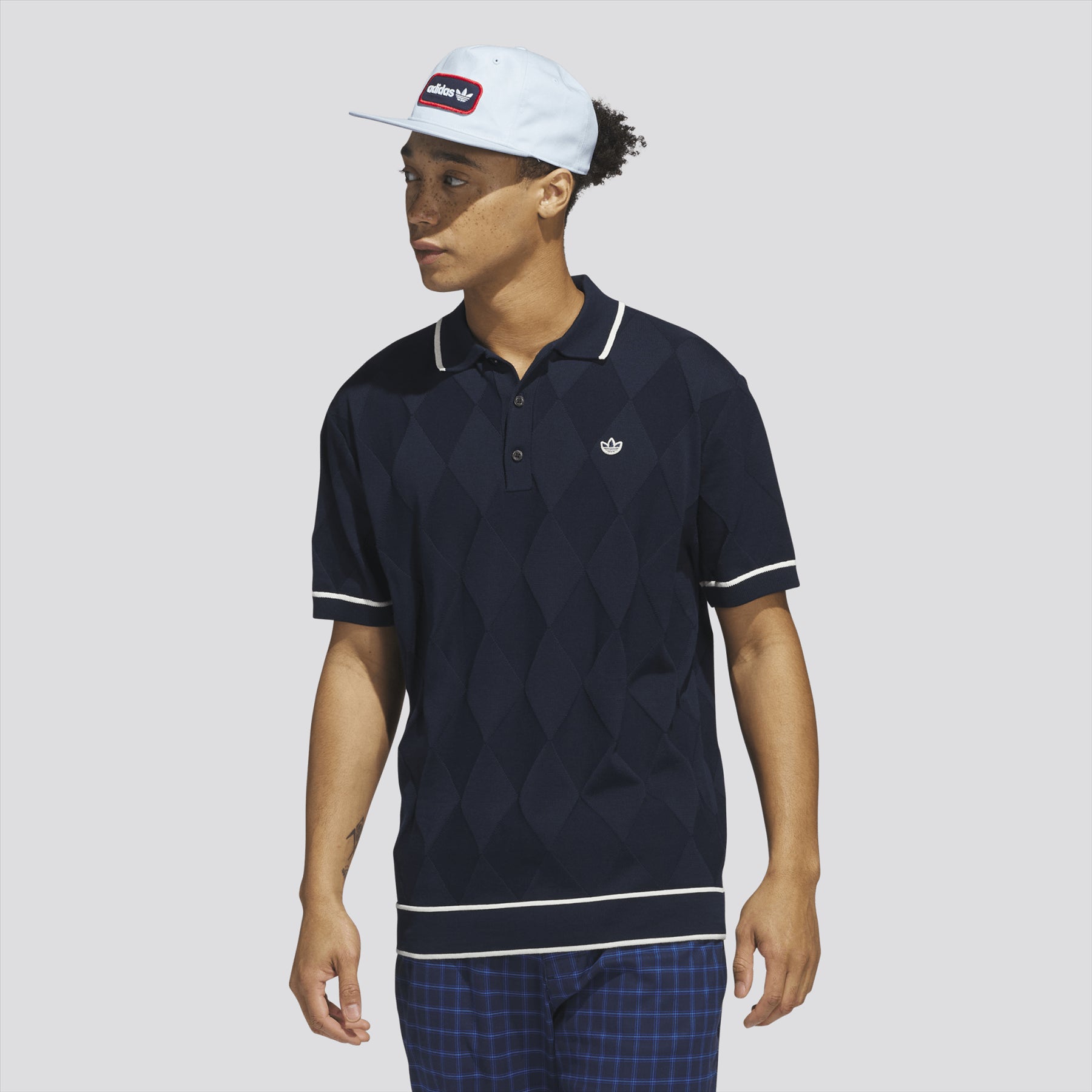 Argyle Knit Polo Night Indigo