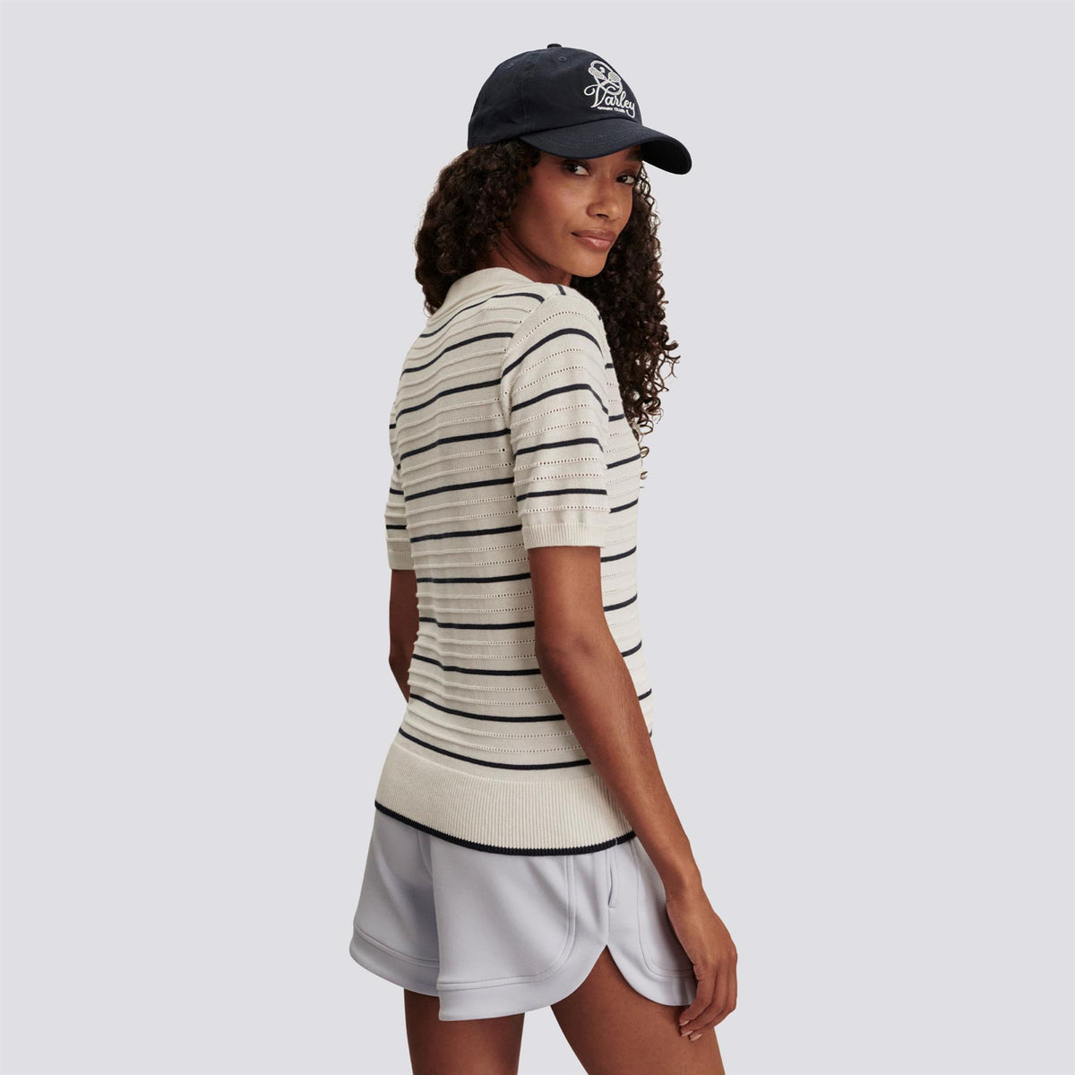 Womens Wren Knit Polo White/Blue Nights
