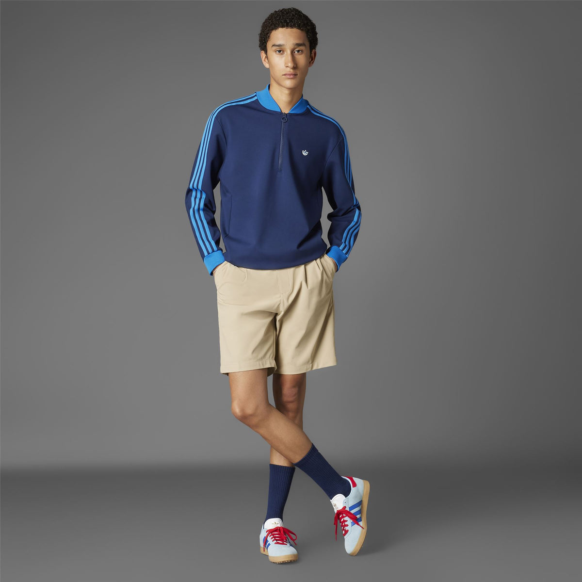 Three Stripes Quarter Zip Night Indigo