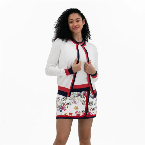 Womens Knit Cardigan White/Navy/Red