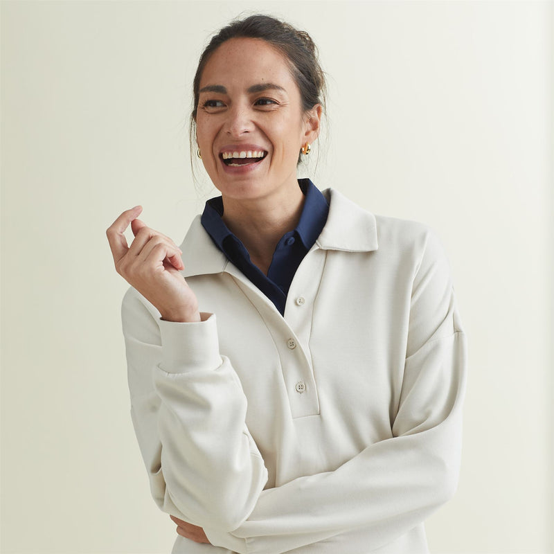 Womens Polo V-Neck Top Silver Birch