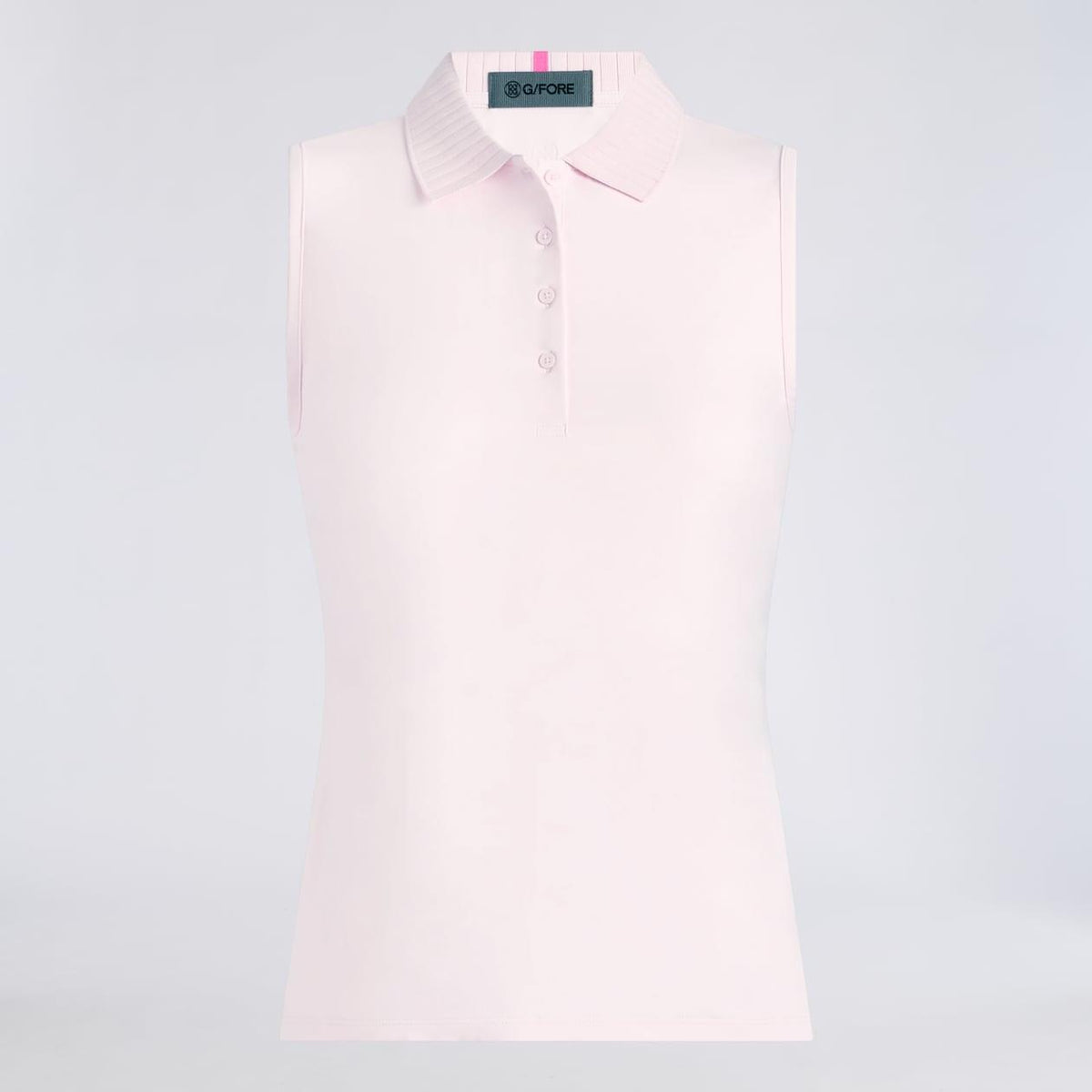 Womens Pleated Collar Silky Tech Nylon Sleeveless Polo Blush