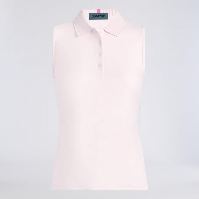 Womens Pleated Collar Silky Tech Nylon Sleeveless Polo Blush