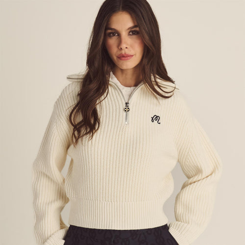 Womens Anais Quarter Zip Knit Sweater Ivory