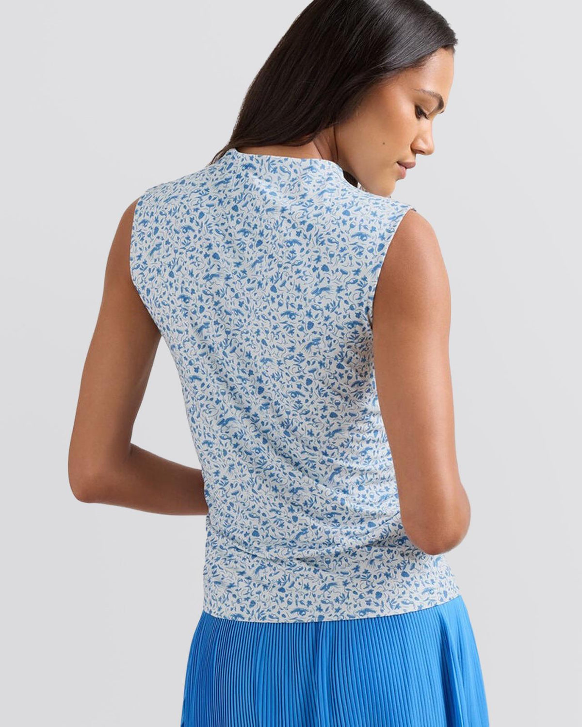 Womens Rachel Vino Flora Ruched Sleeveless Top Blue Starling