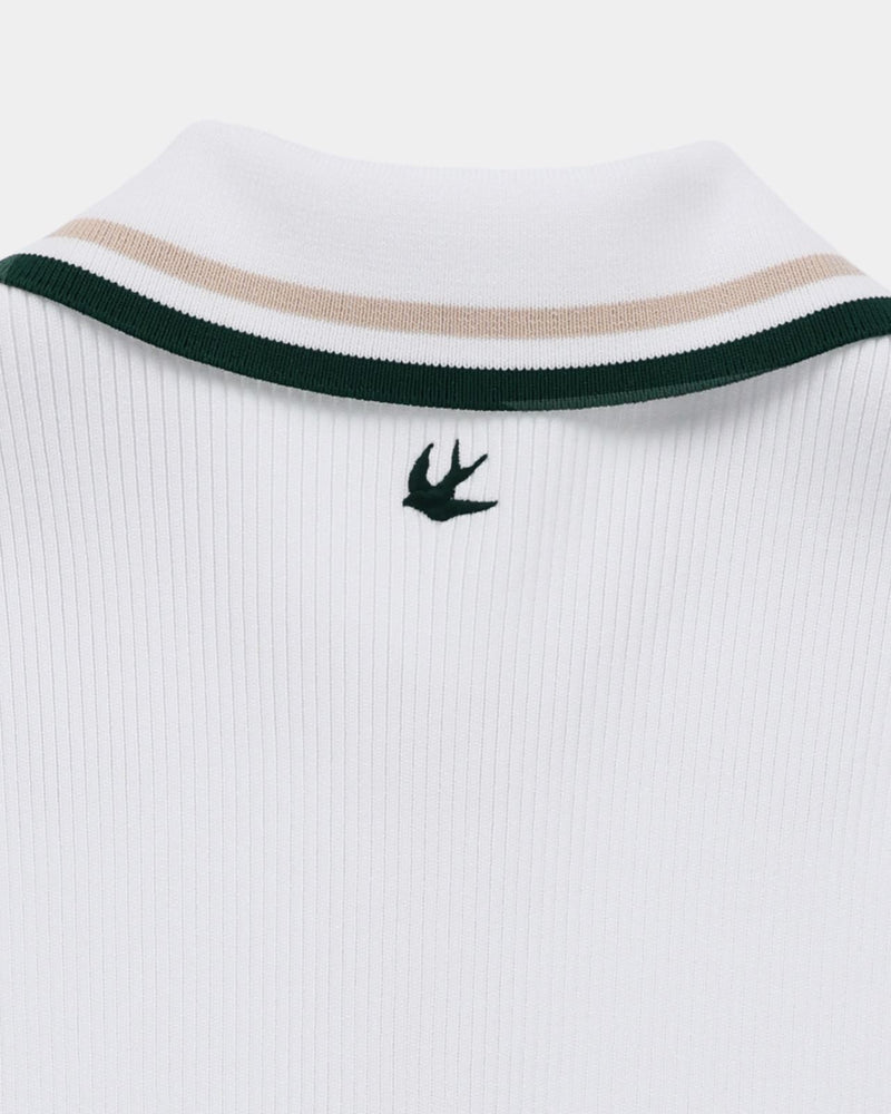 Womens Stripe Zip Polo White