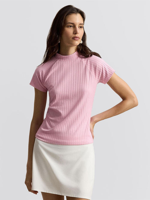 RLX Womens Drop Needle Rib Knit Polo Light Pink