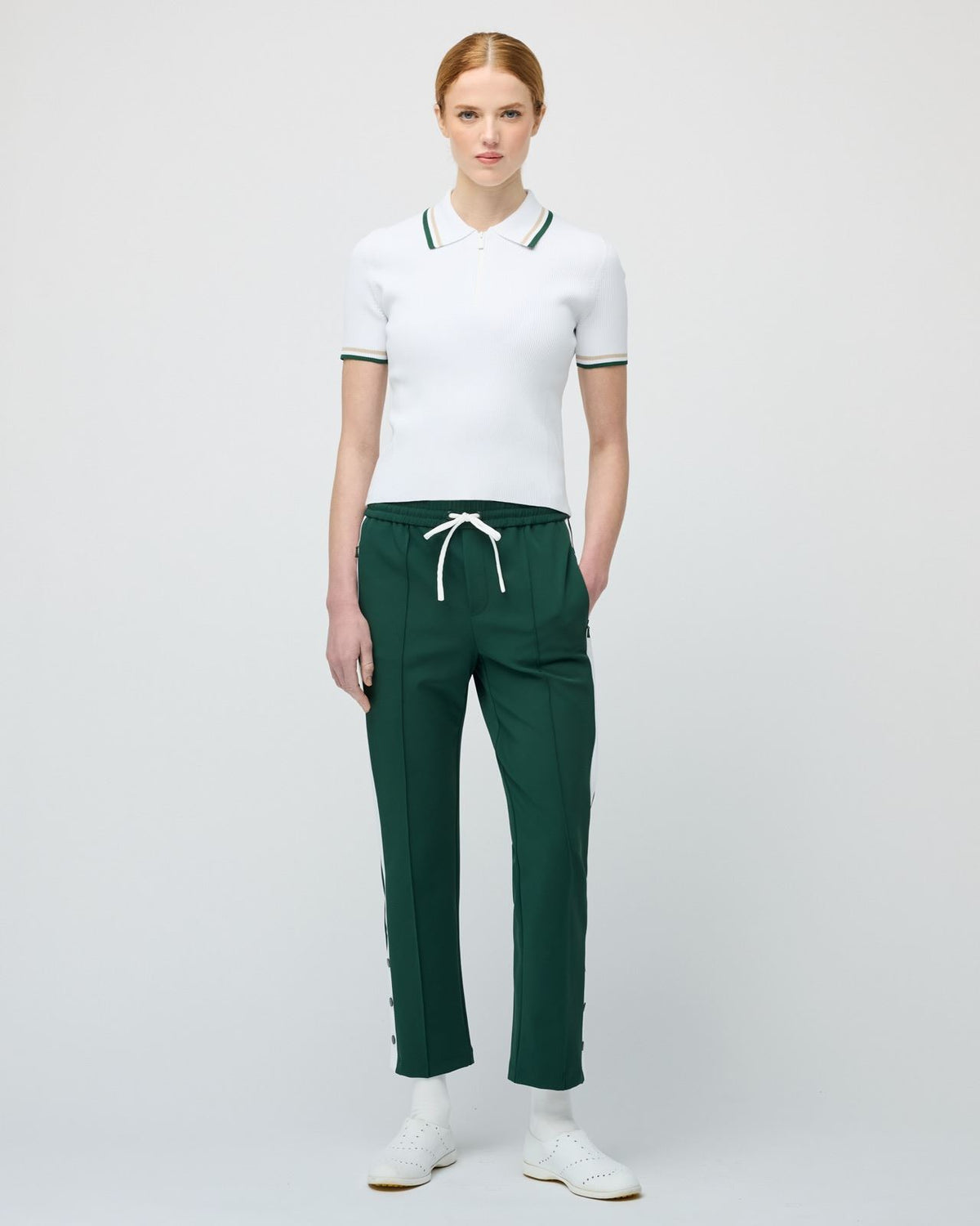 Womens Stripe Zip Polo White